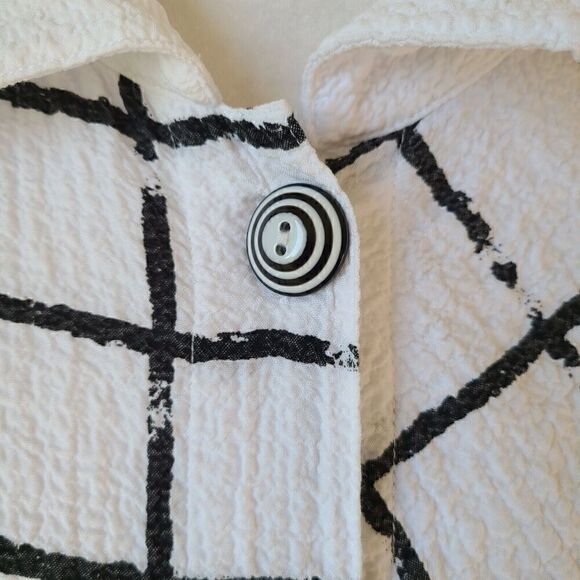 Ali Miles Art To Wear‎ Blouse Tunic Size Small Wire Collar Crinkle White Black - Picture 2 of 10